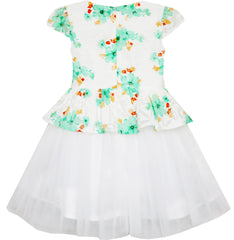 Girls Dress Jacquard Flower Detailing With Tulle Overlay Size 7-14 Years
