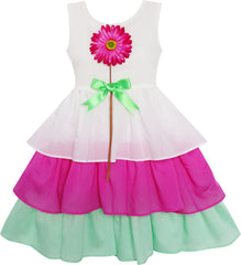 Girls Dress Cake Layered Purple Green Tulle Purple Sunflower Size 7-14 Years