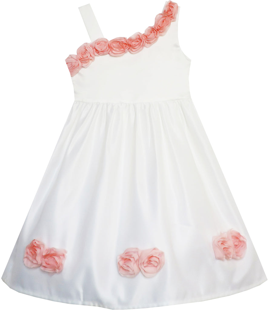 Girls Dress Asymmetric One Shoulder Flower Girl Party Size 2-6 Years
