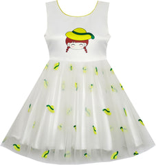 Girls Dress Cartoon Girl Pattern Tulle Overlay Party Pageant Size 2-6 Years