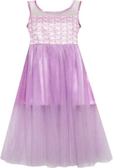 Girls Dress Satin Tulle Overlay Princess Party Purple Size 7-14 Years