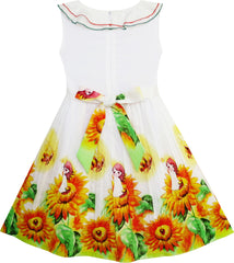 Girls Dress Sunflower Garden Turn-Down Collar Sleeveless Size 4-12 Years