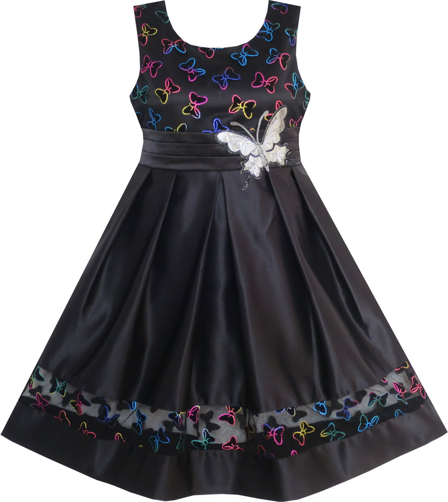 Girls Dress Embroidered Butterfly Tulle Trim Party Black Size 7-14 Years