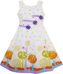 Girls Dress Sleeveless Tree Bird Flying Print Flower Decoration Size 4-12 Years