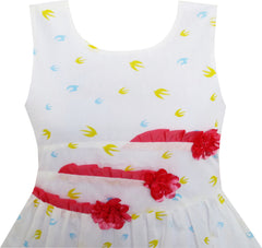 Girls Dress Sleeveless Tree Bird Flying Print Flower Red Size 4-12 Years
