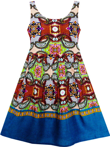 Girls Dress Sleeveless Halter Traditional Painting Carving Style Size 4-10 Years