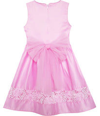 Girls Dress Flower Detailing Sequin Party Tulle Bow Tie Pink Size 2-6 Years