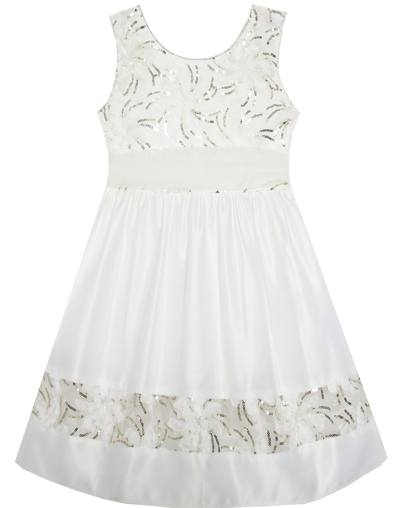 Girls Dress Flower Detailing Sequin Lace Party Princess White Size 2-6 Years