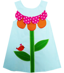 Girls Dress Tank Embroidered Green Leaves Bird Flower Size 2-6 Years