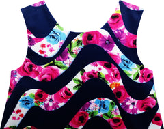 Girls Dress Tank Blooming Rose Flower Water Wave Print Size 7-14 Years