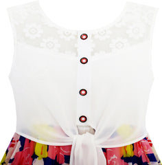 Girls Dress Lace To Chiffon Blooming Flower Tied Waist Size 7-14 Years