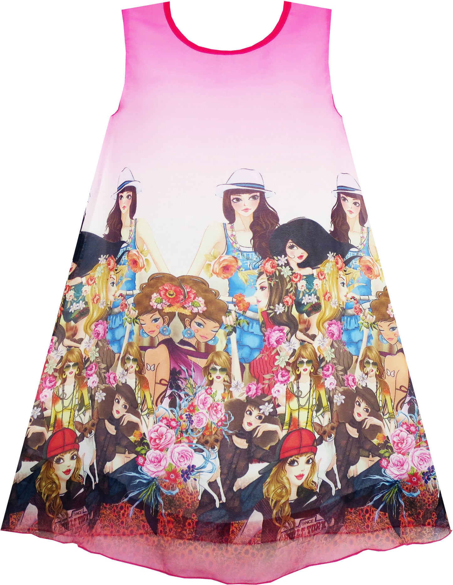 Girls Dress Tank Modern People Figure Print Pink Size 7-14 Years