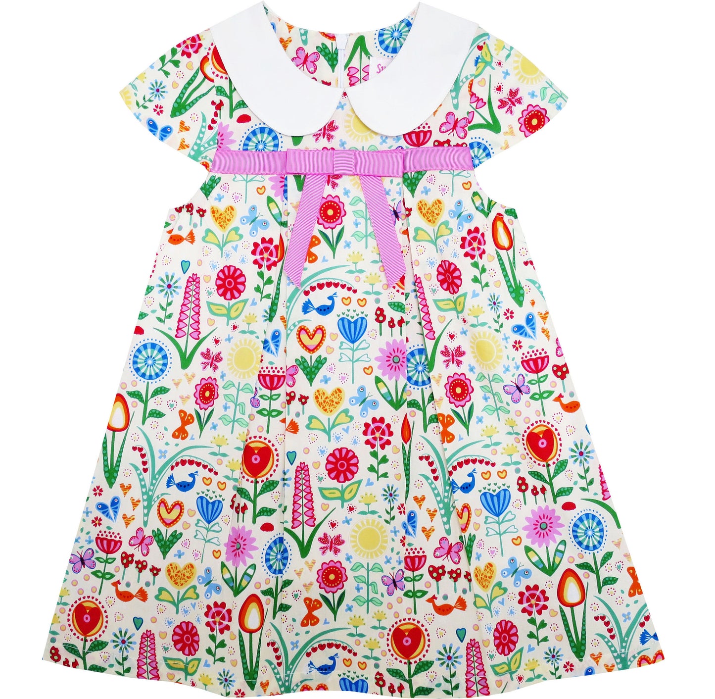 Sunny Fashion Girls Garden Floral Dress with Collar & Bow