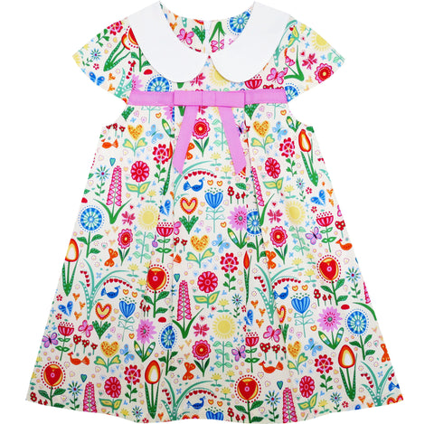 Girls Dress Turn-Down Collar Tulip Flower Sunflower Butterfly Size 2-6 Years