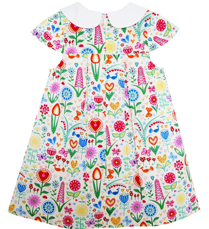 Sunny Fashion Girls Garden Floral Dress with Collar & Bow