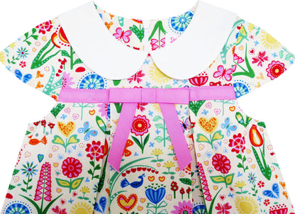 Sunny Fashion Girls Garden Floral Dress with Collar & Bow
