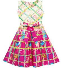 Girls Dress Sleeveless Plaid Checkered Abstract Painting Pattern Size 4-12 Years