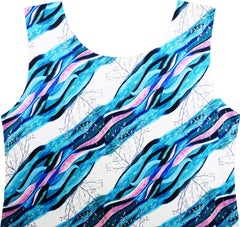 Girls Dress Tank Striped Flower Water Wave Print Blue Size 7-14 Years