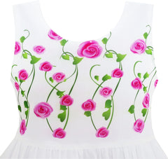 Girls Dress O-Neck Rose Flowers Heart-shaped Green Leaves Size 4-10 Years