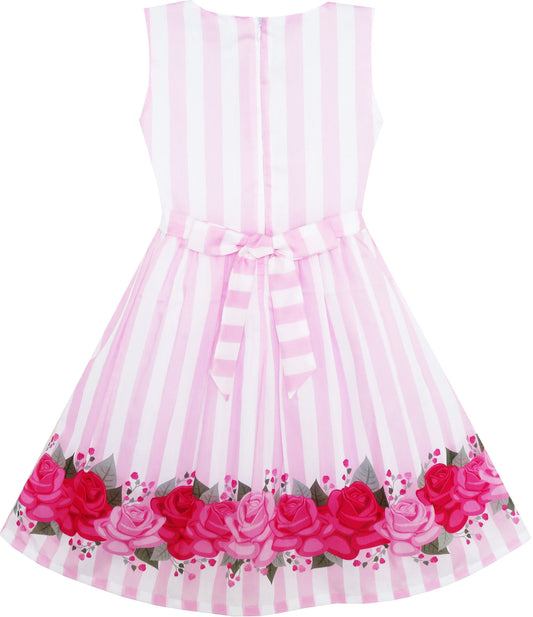 Girls Dress Striped Rose Print Tulle Size 4-14 Years