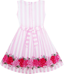 Girls Dress Striped Rose Print Tulle Pink Size 7-14 Years