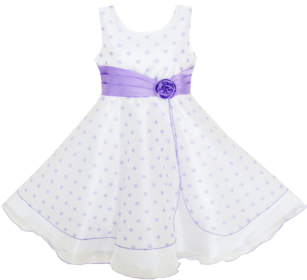 Girls Dress Polka Dot Flower Tulle Pageant Unique Design Purple Size 4-12 Years