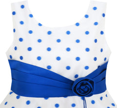 Girls Dress Polka Dot Flower Tulle Party Unique Design Blue Size 4-12 Years