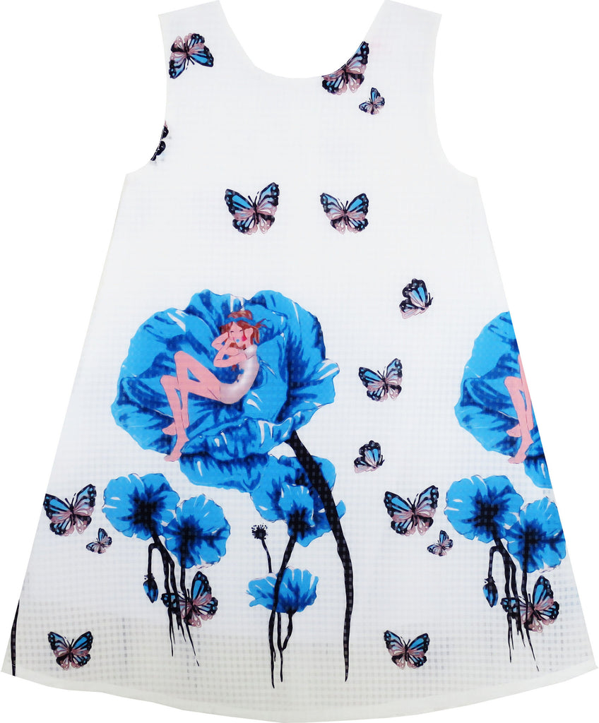 Girls Dress Little Girl Sleep In Flower Pattern Butterfly Blue Size 7-14 Years