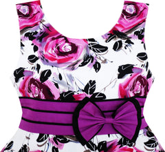 Girls Dress Princess Rose Flower Bow Tie Party Summer Cotton Size 6-12 Years
