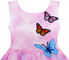Girls Dress Rose Flower Print Butterfly Embroidery Purple Size 4-12 Years