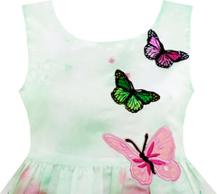 Girls Dress Rose Flower Print Butterfly Embroidery Green Size 4-12 Years