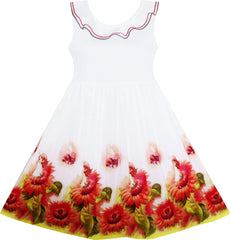 Girls Dress Sunflower Garden Turn-down Collar Sleeveless Size 4-12 Years