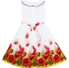 Girls Dress Sunflower Garden Turn-down Collar Sleeveless Size 4-12 Years