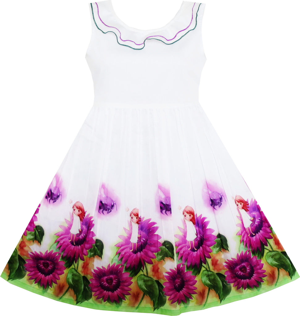 Girls Dress Sunflower Garden Turn-down Collar Sleeveless Size 4-12 Years