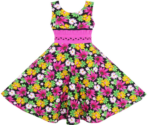 Girls Dress Princess Sunflower Lace Belt Party Summer Cotton Size 6-12 Years