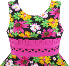 Girls Dress Princess Sunflower Lace Belt Party Summer Cotton Size 6-12 Years