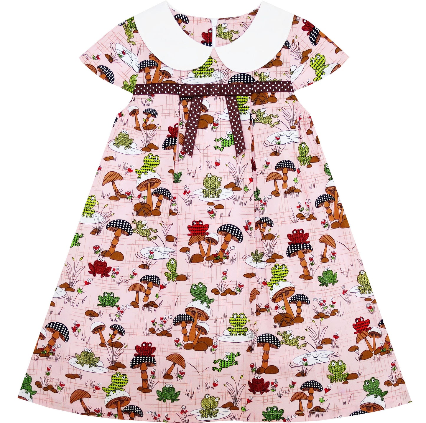 Girls Dress Turn-Down Collar Frog Mushroom Lotus Flower Size 2-6 Years