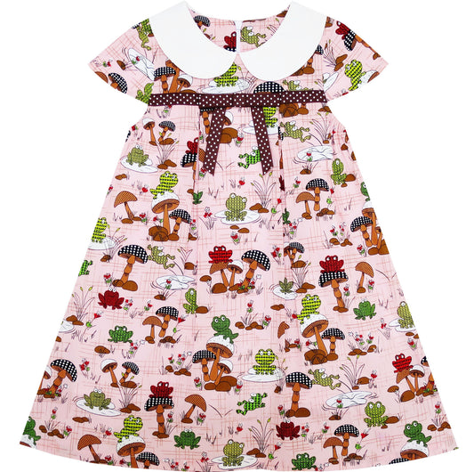 Girls Dress Turn-Down Collar Frog Mushroom Lotus Flower Size 2-6 Years