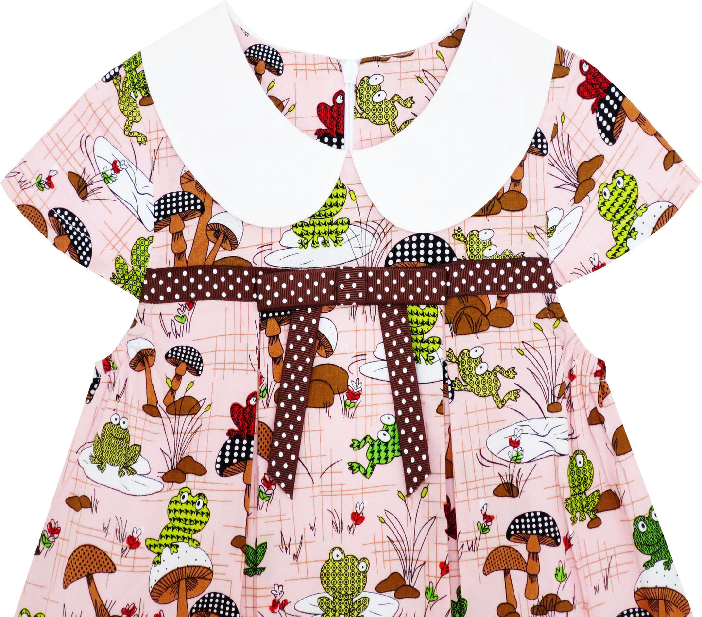 Girls Dress Turn-Down Collar Frog Mushroom Lotus Flower Size 2-6 Years