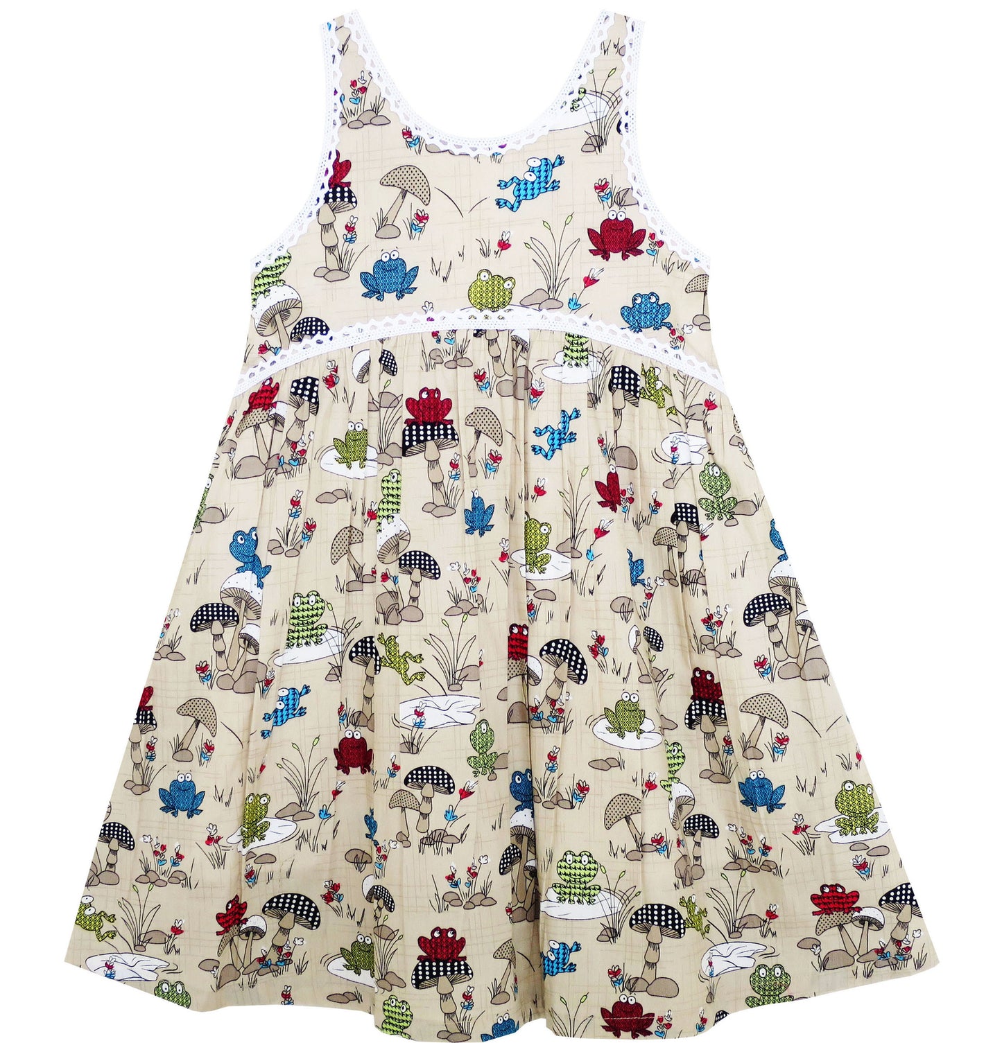 Girls Dress Halter Sleeveless Frog Mushroom Lotus Flower Size 2-6 Years