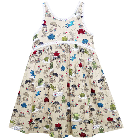 Girls Dress Halter Sleeveless Frog Mushroom Lotus Flower Size 2-6 Years