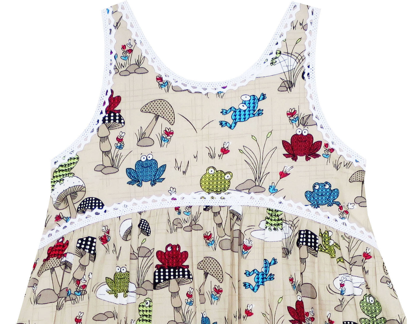 Girls Dress Halter Sleeveless Frog Mushroom Lotus Flower Size 2-6 Years