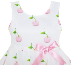 Girls Dress Pink Apple Green Leave Print Satin Bow Tie Size 2-6 Years