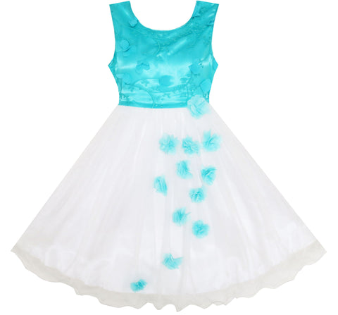 Girls Dress Tulle Overlay Embroidered Flower Party Princess Size 7-14 Years