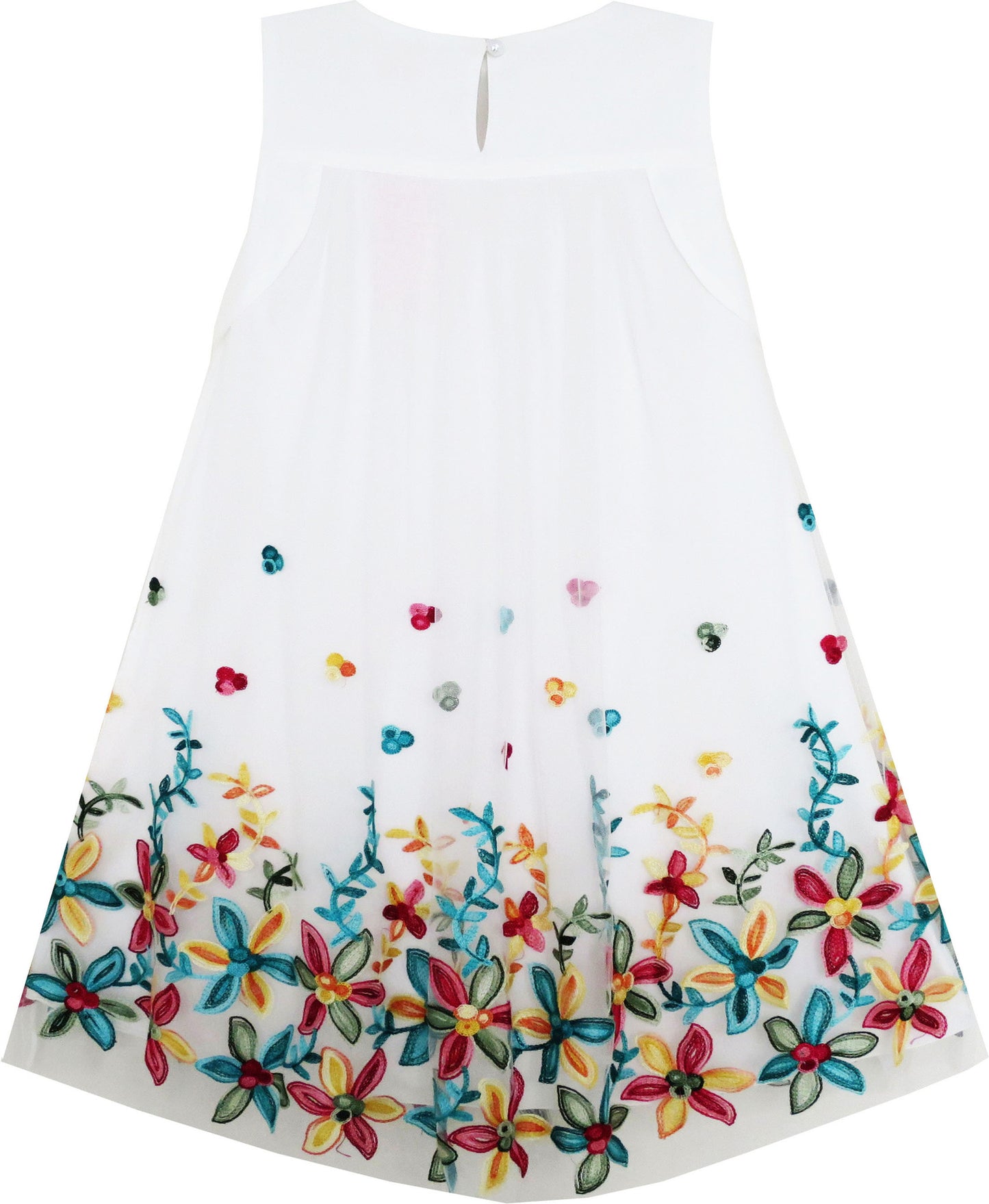 Girls Dress Tank Sleeveless Lace Flower Embroidered Tulle Overlay Size 4-10 Years