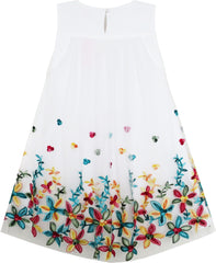 Girls Dress Tank Sleeveless Lace Flower Embroidered Tulle Overlay Size 4-10 Years