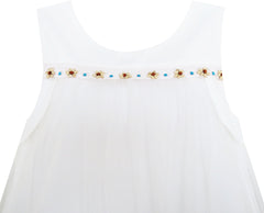 Girls Dress Tank Sleeveless Lace Flower Embroidered Tulle Overlay Size 4-10 Years
