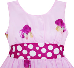 Girls Dress Mushroom Flower Grass Print Polka Dot Belt Purple Size 4-12 Years