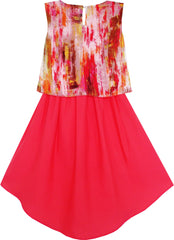 Girls Dress Turn-Down Collar Flower Chiffon Party Red Size 7-14 Years