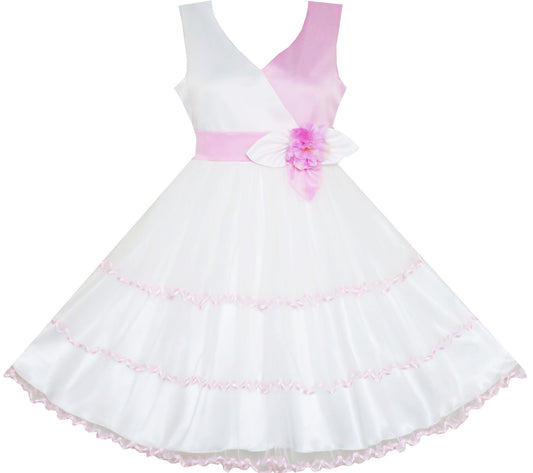 Girls Dress Elegant Design Princess Wedding Bow Tie Flower Size 4-14 Years